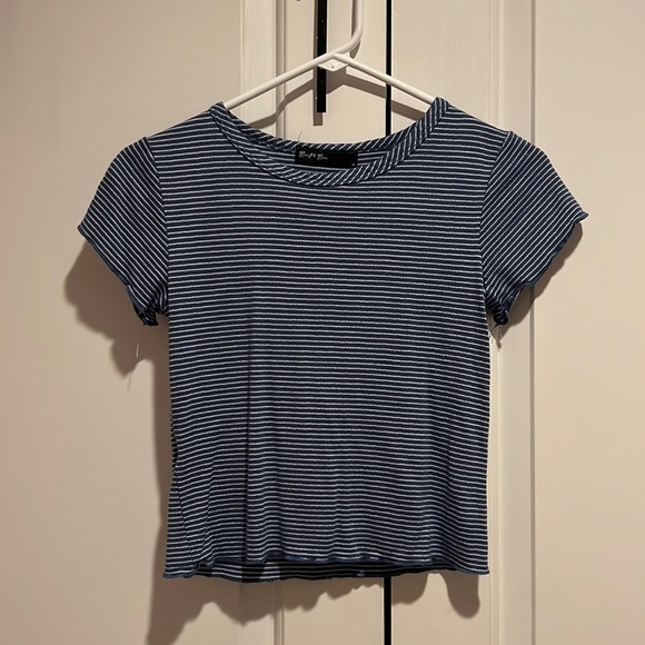 BRIT&BRI Size XS Navy Blue Striped Short Sleeve Tee - Picture 1 of 2